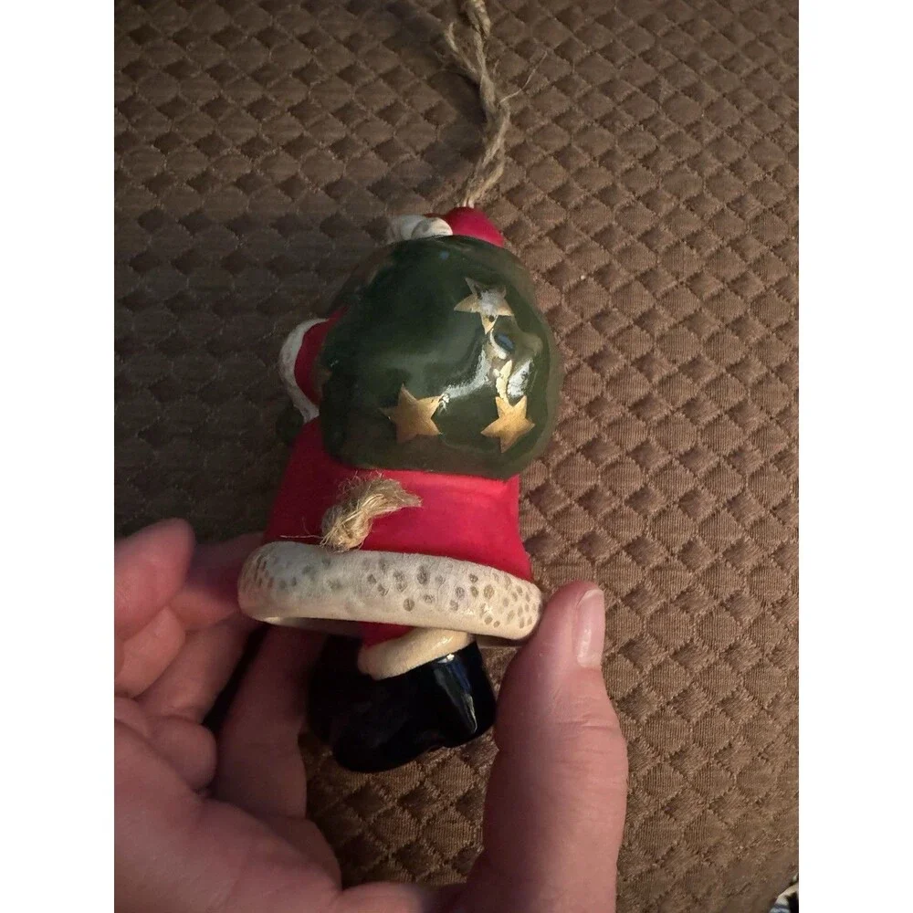 Santa Claus Ceramic Christmas Bell Ornament Moving Dangling Legs Clapper Vintage